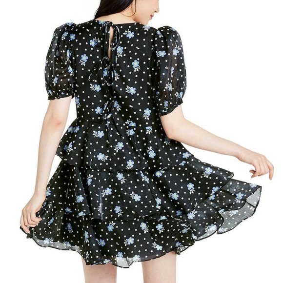 Sandy Liang  Floral Print Short Sleeve Tiered Dress - SZ S M L XL x Target Black - Picture 1 of 5